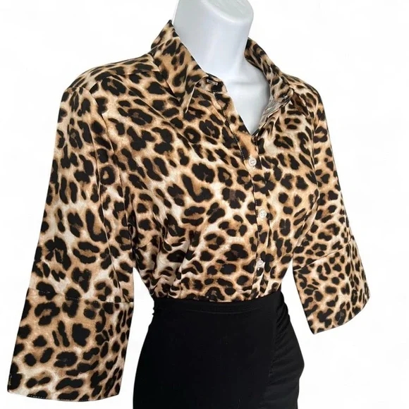 Rockabilly Shabby Chic Mobwife New York & Company Leopard Print Shirt - Picture 2 of 8